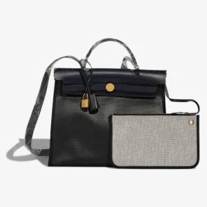 Hermès Replica Herbag 31 Coated Toile/Vache Hunter Black/Ecru/Bleu Indigo GHW - DLF