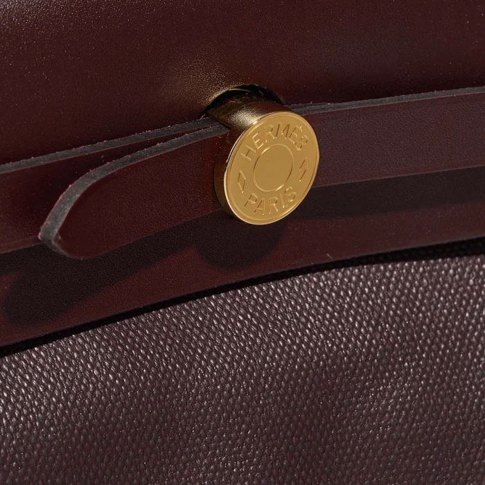 Hermès Replica Herbag 31 Toile/Vache Hunter Cassis/Ecru/Black/Rouge Sellier GHW - DLF - Image 7