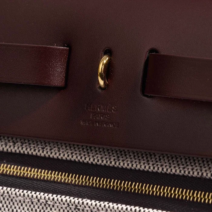 Hermès Replica Herbag 31 Toile/Vache Hunter Cassis/Ecru/Black/Rouge Sellier GHW - DLF - Image 2