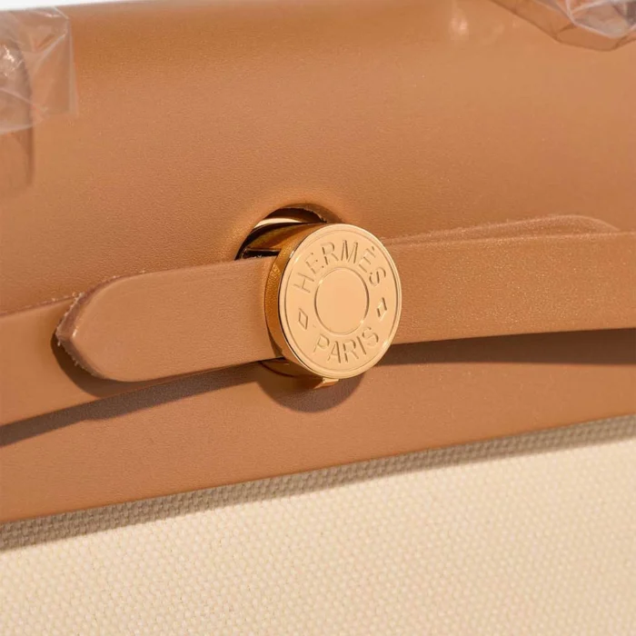 Hermès Replica Herbag 31 Toile/Vache Hunter Vanille/Sable Naturel GHW - DLF - Image 6