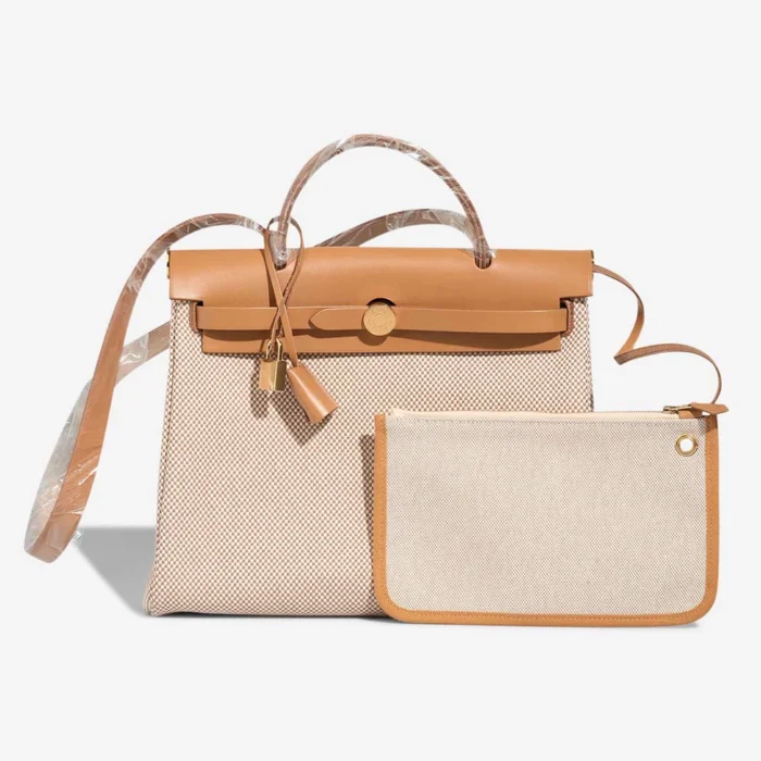 Hermès Replica Herbag 31 Toile/Vache Hunter Ecru/Beige GHW - DLF