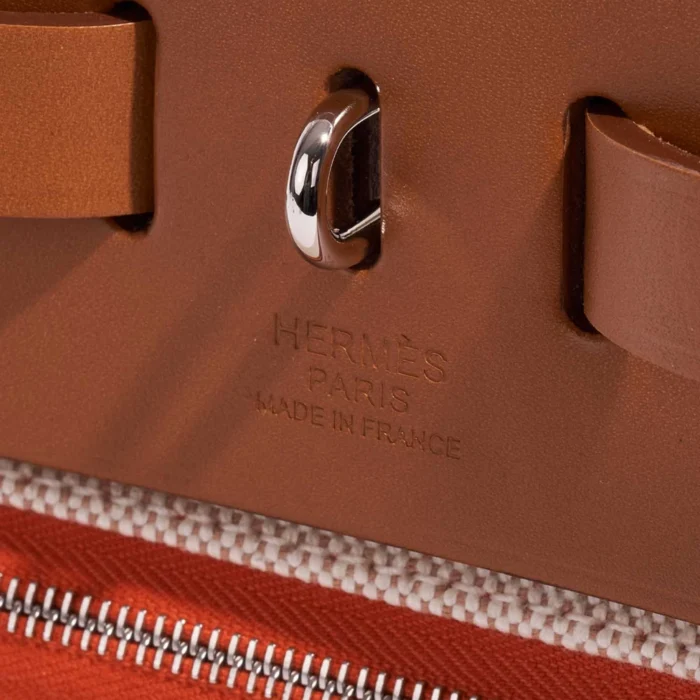 Hermès Replica Herbag 31 Vache Hunter/Coated Toile Orange/Mecano/Fauve/Ecru PHW - DLF - Image 5