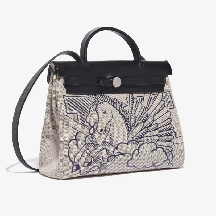 Hermès Replica Herbag Pegase Edition 31 Vache Hunter/Toile Black/Ecru PHW - DLF - Image 5