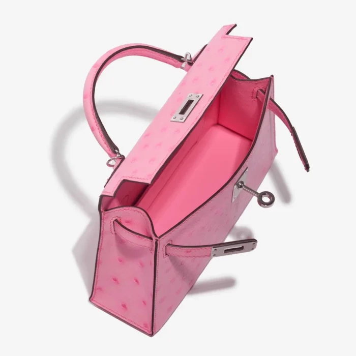 Hermès Replica Hermes Mini Kelly 5P Bubblegum Ostrich PHW - DLF - Image 5