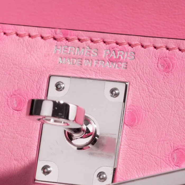 Hermès Replica Hermes Mini Kelly 5P Bubblegum Ostrich PHW - DLF - Image 4