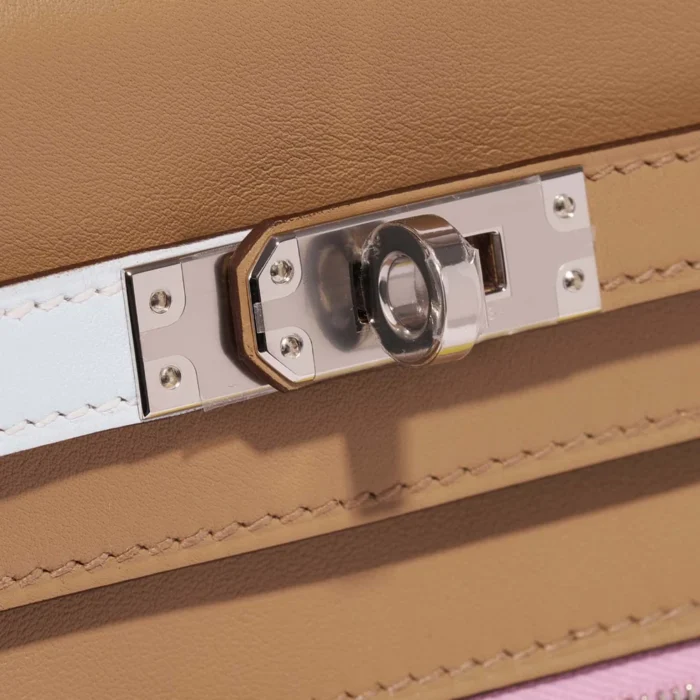 Hermès Replica Kelly 25 Swift Colormatic Chai/Mauve/Bleu Brume/Jaune de Naples PHW - DLF - Image 5