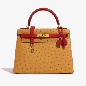 Hermès Replica Kelly 28 Ostrich Gold/Rouge Vif GHW - DLF