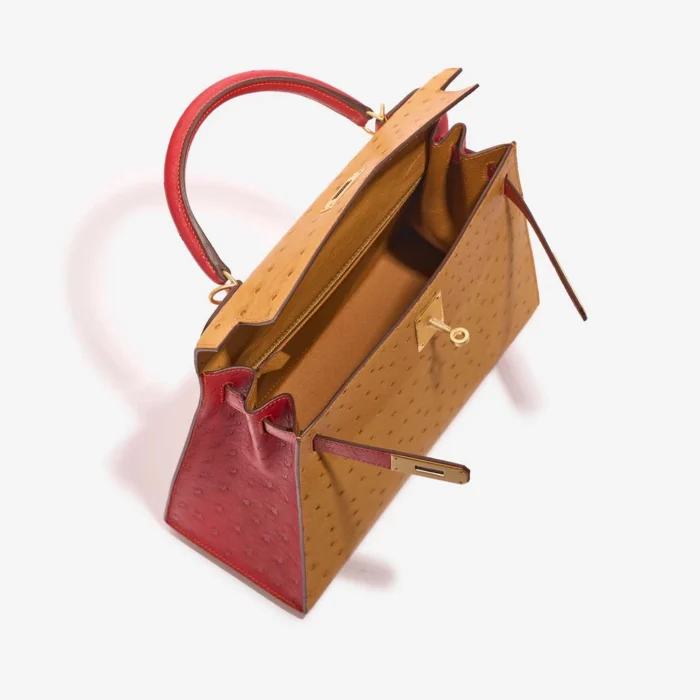 Hermès Replica Kelly 28 Ostrich Gold/Rouge Vif GHW - DLF - Image 5