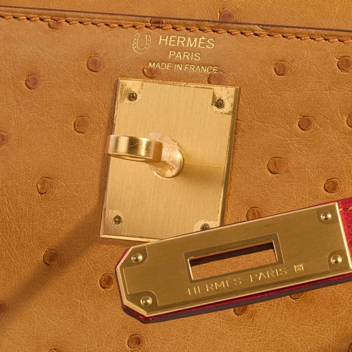 Hermès Replica Kelly 28 Ostrich Gold/Rouge Vif GHW - DLF - Image 6