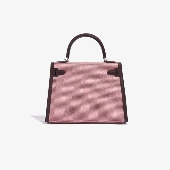 Hermès Replica Kelly 28 Toile Quadrille/Swift Ecru/Rouge Sellier/Anemone/Brique PHW - DLF - Image 2