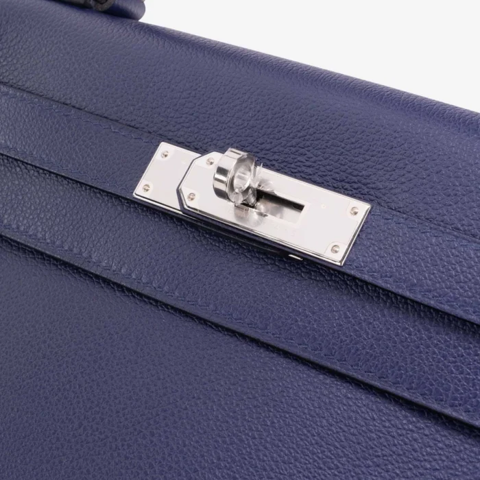 Hermès Replica Kelly 28 Verso Evercolor Blue Encre/Magnolia PHW - Replica Handbags - Image 7