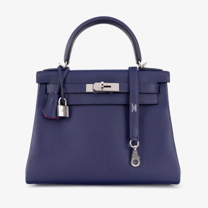 Hermès Replica Kelly 28 Evercolor Encre/Magnolia PHW Handbag