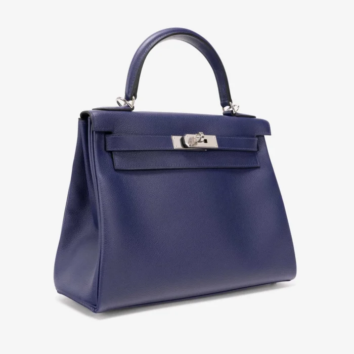 Hermès Replica Kelly 28 Verso Evercolor Blue Encre/Magnolia PHW - Replica Handbags - Image 4