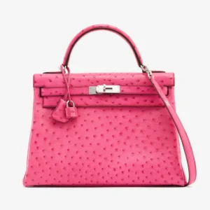 Hermès Replica Kelly 32 Ostrich Fuchsia PHW - Replica Handbags