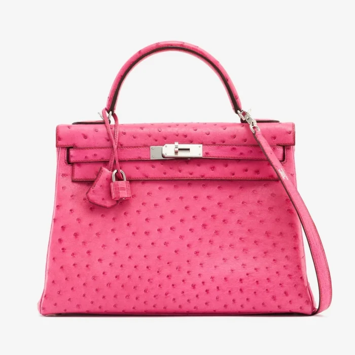 Hermès Replica Kelly 32 Ostrich Fuchsia PHW - Replica Handbags
