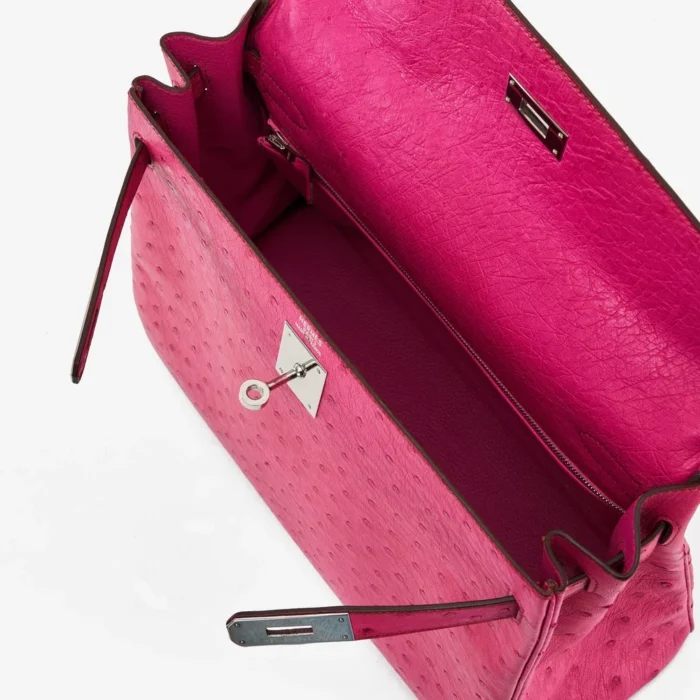 Hermès Replica Kelly 32 Ostrich Fuchsia PHW - Replica Handbags - Image 5