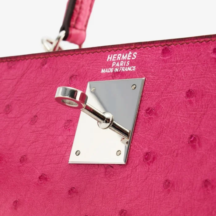Hermès Replica Kelly 32 Ostrich Fuchsia PHW - Replica Handbags - Image 6