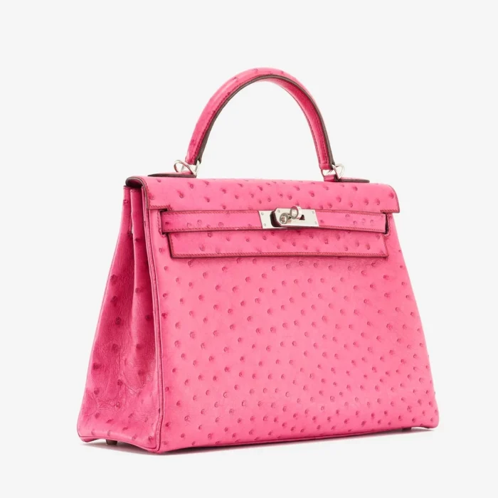 Hermès Replica Kelly 32 Ostrich Fuchsia PHW - Replica Handbags - Image 4