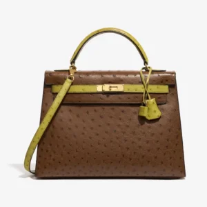 Hermès Replica Kelly 32 Ostrich Marron/Vert Anis GHW | DLF