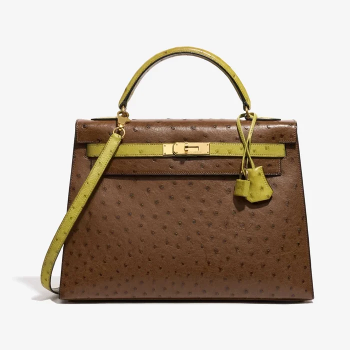 Hermès Replica Kelly 32 Ostrich Marron/Vert Anis GHW | DLF