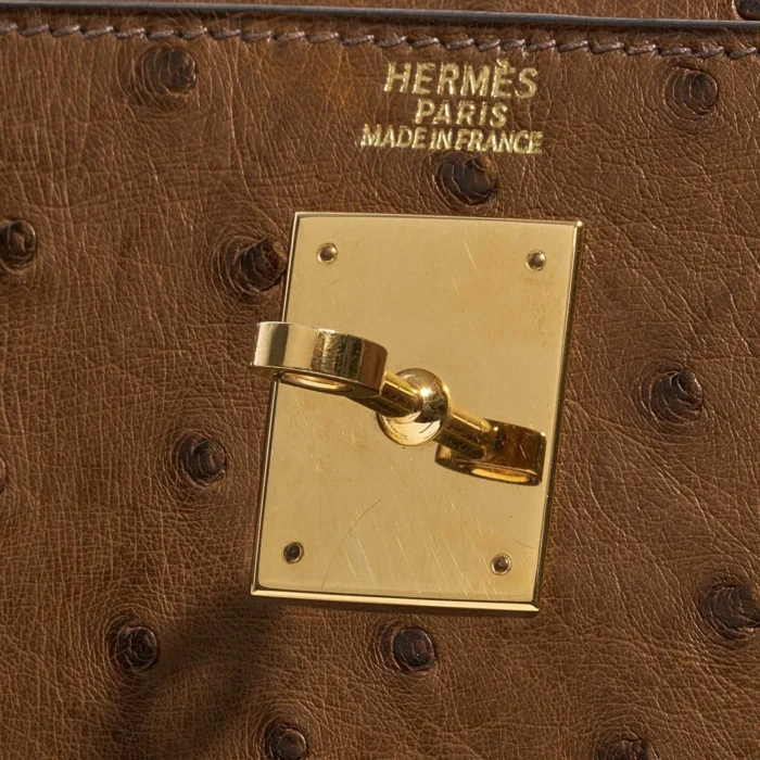 Hermès Replica Kelly 32 Ostrich Marron/Vert Anis GHW - DLF - Image 6
