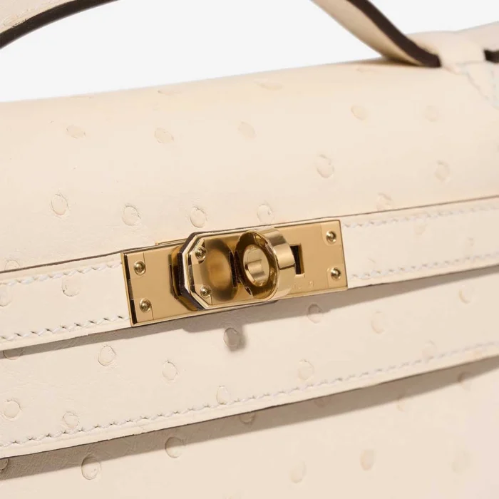 Hermès Replica Kelly Pochette Ostrich Nata Boreal GHW - DLF - Image 7
