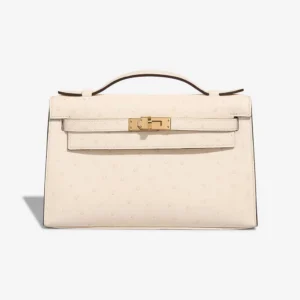 Hermès Replica Kelly Pochette Ostrich Nata Boreal GHW - DLF
