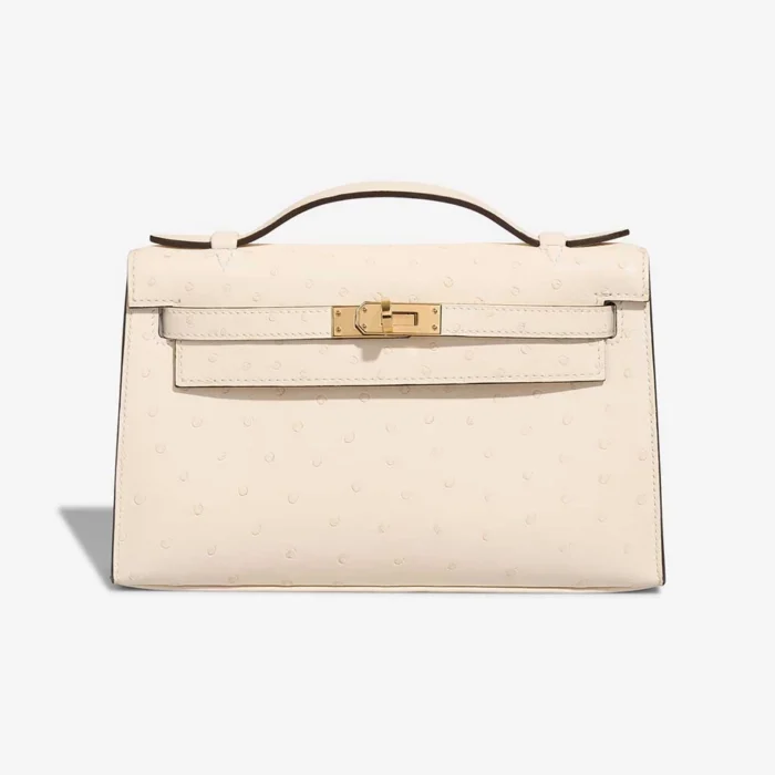 Hermès Replica Kelly Pochette Ostrich Nata Boreal GHW - DLF