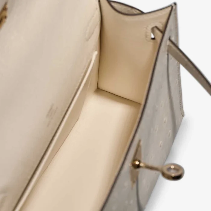 Hermès Replica Kelly Pochette Ostrich Nata Boreal GHW - DLF - Image 5