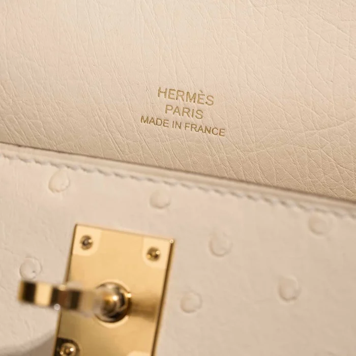 Hermès Replica Kelly Pochette Ostrich Nata Boreal GHW - DLF - Image 6