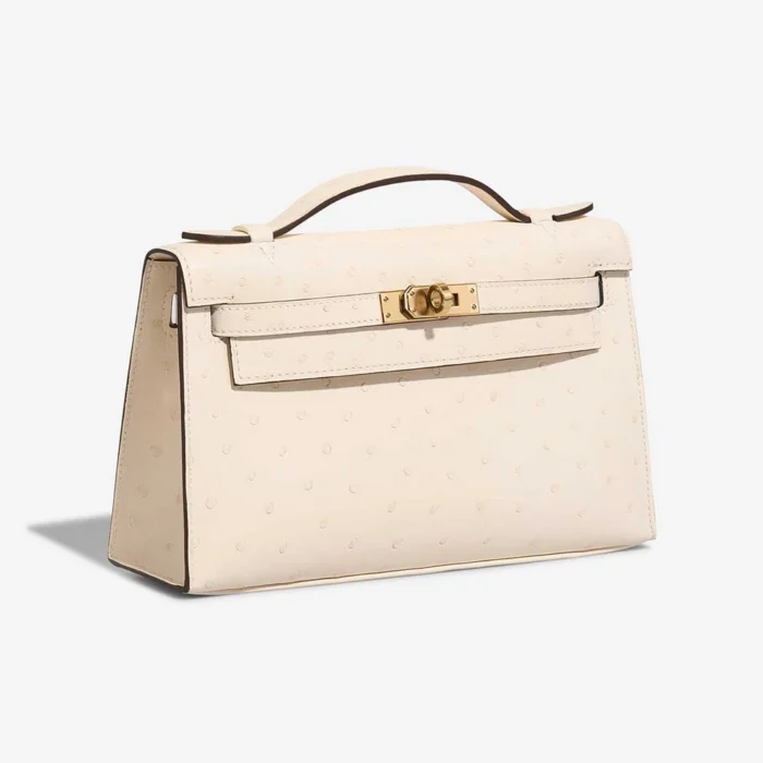 Hermès Replica Kelly Pochette Ostrich Nata Boreal GHW - DLF - Image 4
