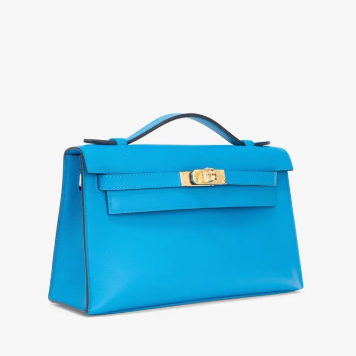Hermès Replica Kelly Pochette Swift Blue Frida GHW - Replica Handbags - Image 4