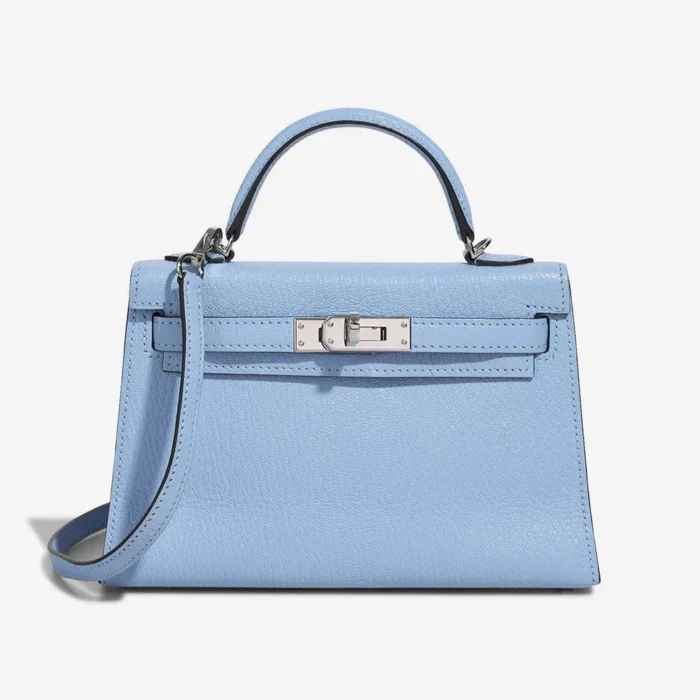 Hermès Replica Mini Kelly Chevre Mysore Bleu Celeste PHW - DLF