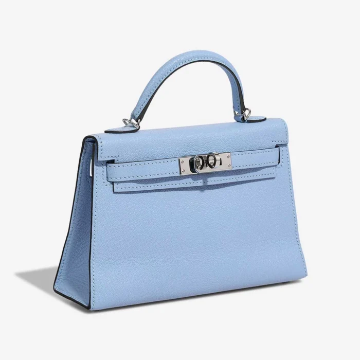 Hermès Replica Mini Kelly Chevre Mysore Bleu Celeste PHW - DLF - Image 4