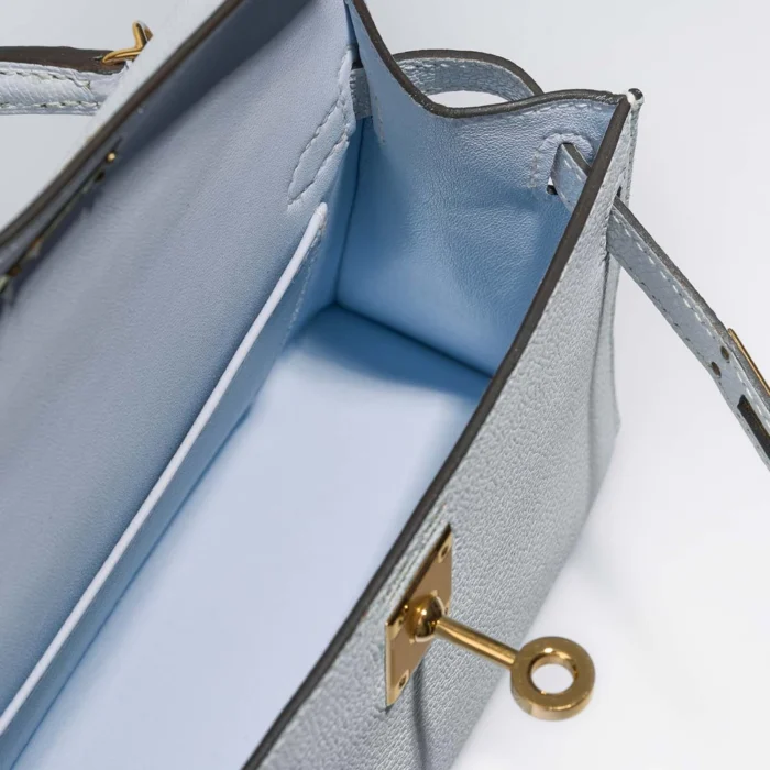 Hermès Replica Mini Kelly Chevre Mysore Blue Brume GHW - DLF - Image 5