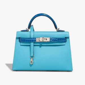 Hermès Replica Mini Kelly Epsom /Alligator Mississippiensis Bleu du Nord/Zellige PHW - DLF