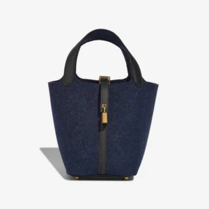 Hermès Replica Picotin 18 Swift/Feutre Wool Bleu Nuit/Caban GHW - DLF