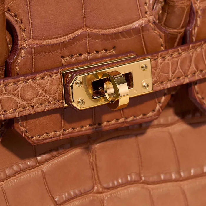 High-End Hermès Inspired Birkin 20 Alligator Mississippiensis Gold GHW - Direct Luxury Fashion - Image 7