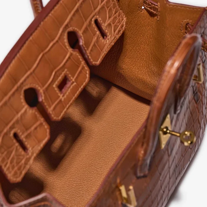 High-End Hermès Inspired Birkin 20 Alligator Mississippiensis Gold GHW - Direct Luxury Fashion - Image 5