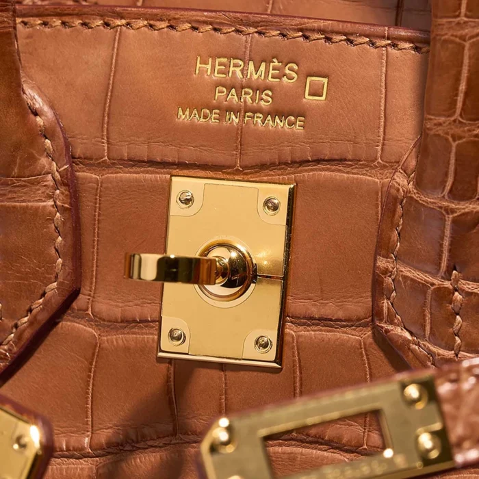 High-End Hermès Inspired Birkin 20 Alligator Mississippiensis Gold GHW - Direct Luxury Fashion - Image 6
