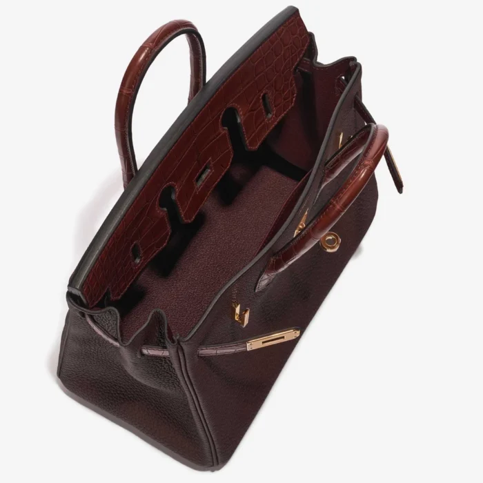 High-End Hermès Inspired Birkin 25 Touch Matte Alligator/Togo Rouge Sellier/Bourgogne GHW - Direct Luxury Fashion - Image 5