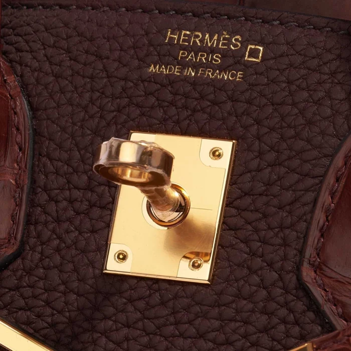 High-End Hermès Inspired Birkin 25 Touch Matte Alligator/Togo Rouge Sellier/Bourgogne GHW - Direct Luxury Fashion - Image 6
