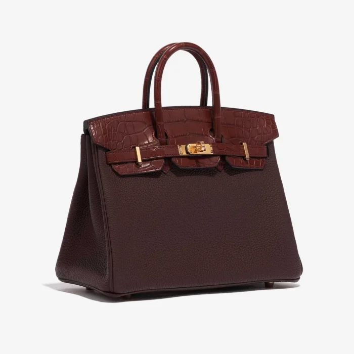 High-End Hermès Inspired Birkin 25 Touch Matte Alligator/Togo Rouge Sellier/Bourgogne GHW - Direct Luxury Fashion - Image 4