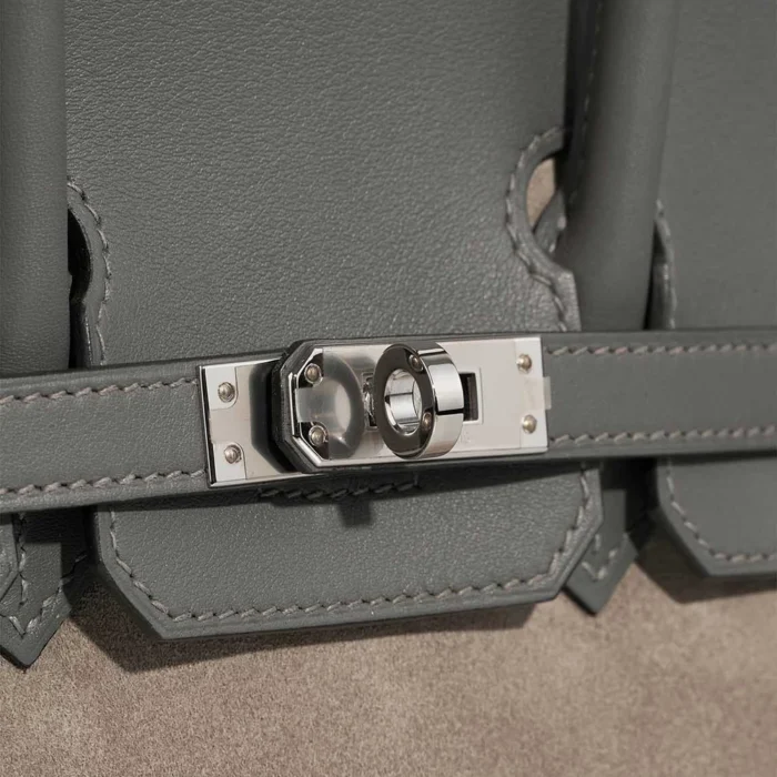 High-End Hermès Inspired Birkin 25 Veau Grizzly/Swift Gris Meyer/Gris Caillou PHW - Direct Luxury Fashion - Image 6