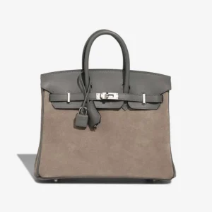 High-End Hermès Inspired Birkin 25 Veau Grizzly/Swift Gris Meyer/Gris Caillou PHW - Direct Luxury Fashion