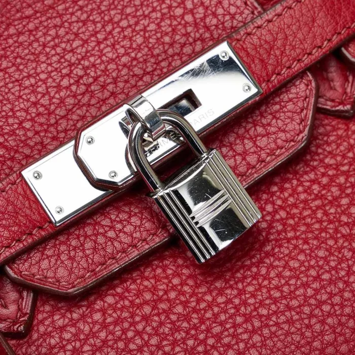 High-End Hermès Inspired Birkin 30 Clemence Rouge Garance PHW - Direct Luxury Fashion - Image 7