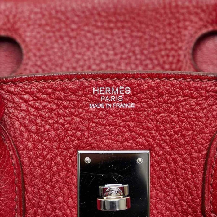 High-End Hermès Inspired Birkin 30 Clemence Rouge Garance PHW - Direct Luxury Fashion - Image 6