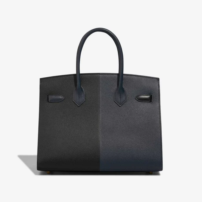 High-End Hermès Inspired Birkin 30 Epsom Black/Bleu Indigo/Bleu Frida GHW - Direct Luxury Fashion - Image 2