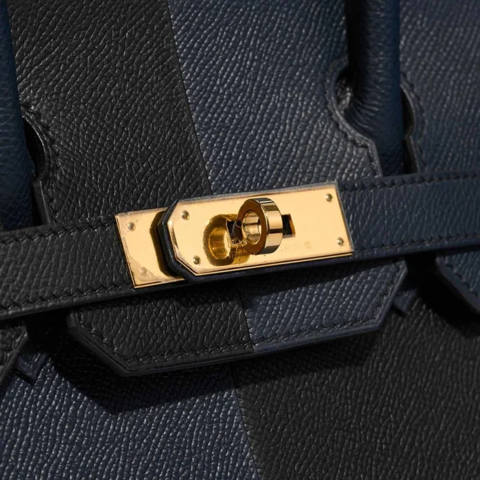 High-End Hermès Inspired Birkin 30 Epsom Black/Bleu Indigo/Bleu Frida GHW - Direct Luxury Fashion - Image 6