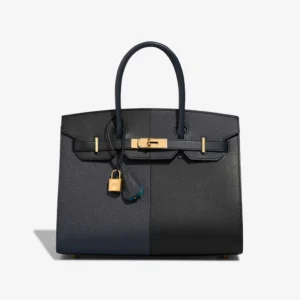 High-End Hermès Inspired Birkin 30 Epsom Black/Bleu Indigo/Bleu Frida GHW - Direct Luxury Fashion
